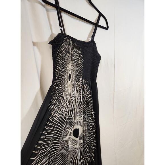 Shoreline Y2K One Size Black White Floral Smocked Empire Spaghetti Strap Dress - Picture 3 of 11